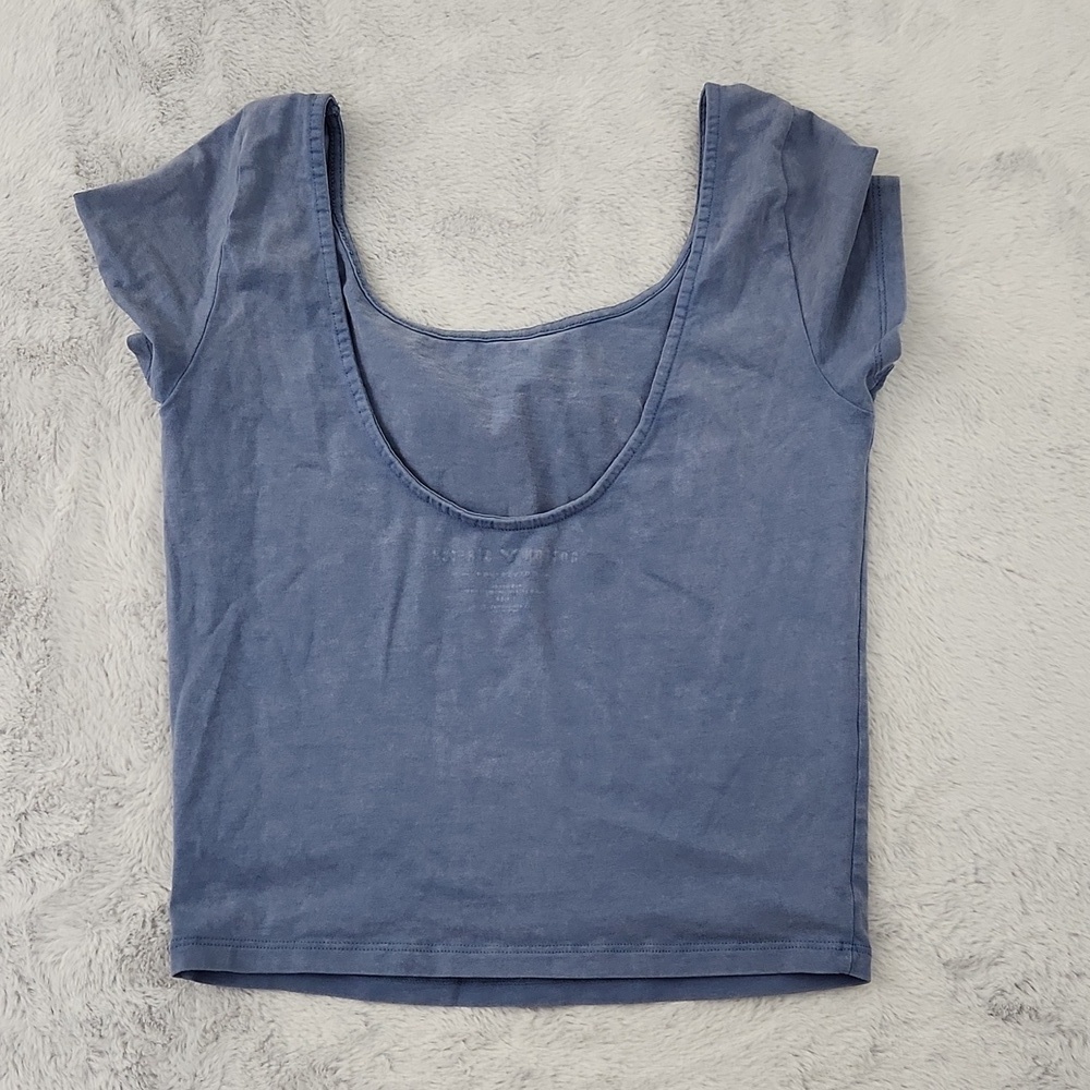 American Eagle Outfitters Bundle Yellow Smocked Tube Top & Blue Square Neck Tee - Picture 3 of 7